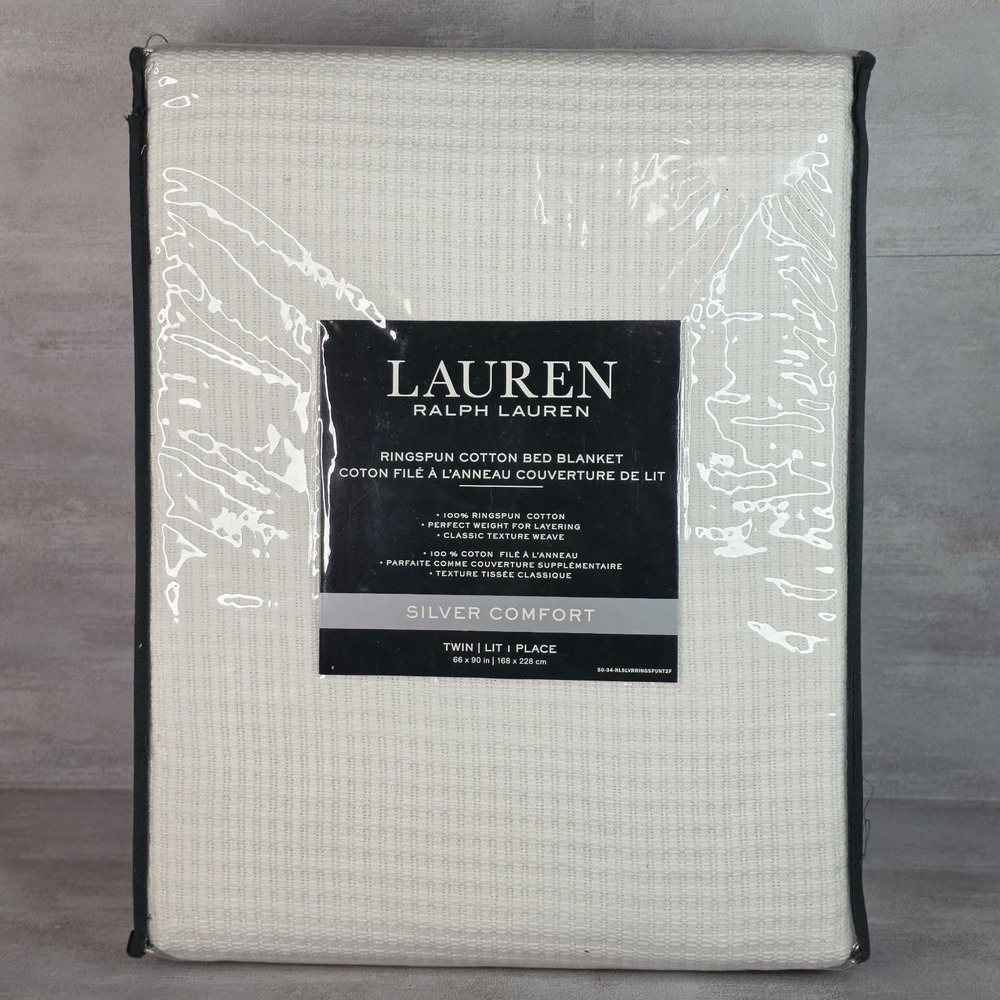 Lauren Ralph Lauren Silver Comfort Twin Ringspun Cotton Bed Blanket White
